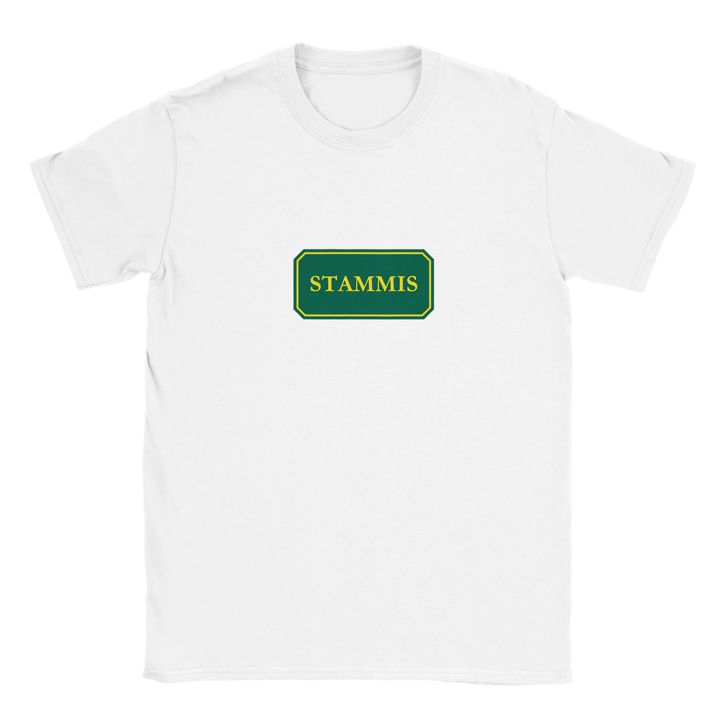 Rolig t-shirt med texten “Stammis”, krog- och barhumor, unisex herr/dam – Merchoteket