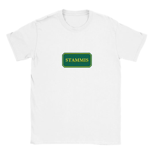 Rolig t-shirt med texten “Stammis”, krog- och barhumor, unisex herr/dam – Merchoteket